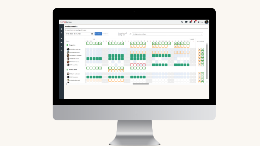 skjerm som viser en ferieoversikt med planlagt og ønsket ferie