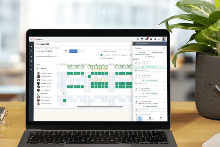 Pc skjerm som viser en kalender med oversikt over ferie