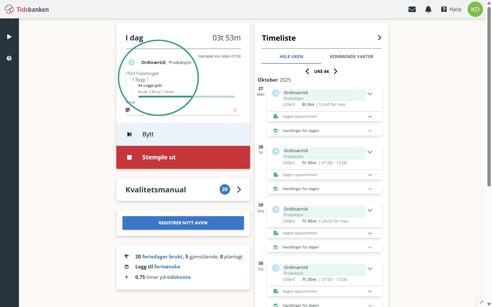 Timebudsjett på aktivitet og prosjekt